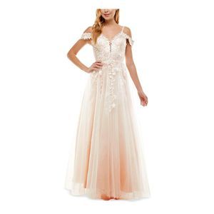 SAY YES TO THE DRESS Womens Beige Up Lined Off Full-Length Evening Gown Dress 3